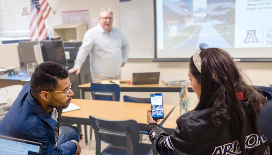 J. Curtis Linnell in classroom